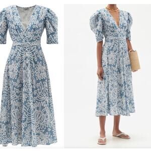 D'ascoli Dasha Floral Print Cotton-Khadi Midi Dress Size large